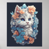 Poster Chat Cute Blanc Floral Kitty (Devant)