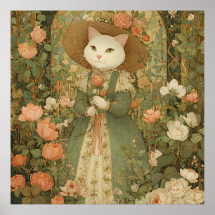 Poster Chat - Dame victorienne aux chats en bois de rose