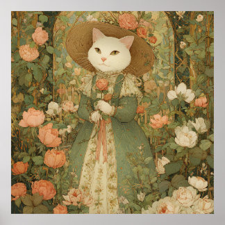 Poster Chat - Dame victorienne aux chats en bois de rose