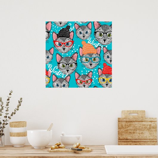 Poster Chat dans le casquette (Cuisine)