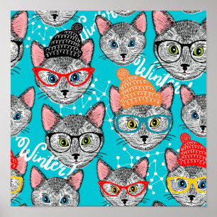 Poster Chat dans le casquette