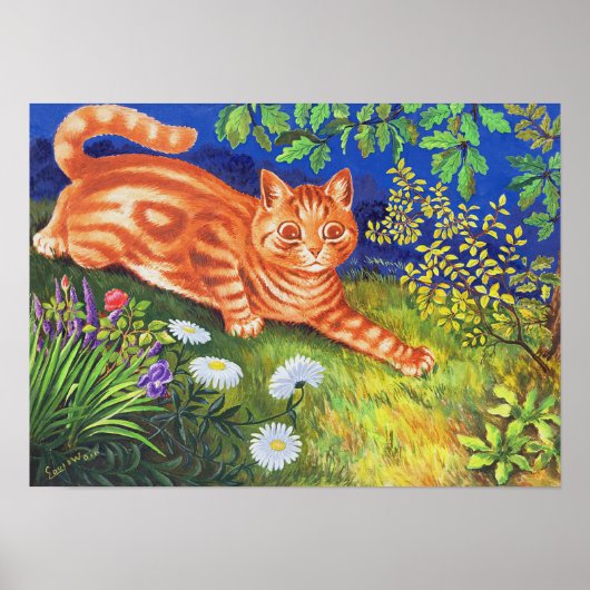 Poster Chat dans le jardin de fleurs, Louis Wain (Devant)