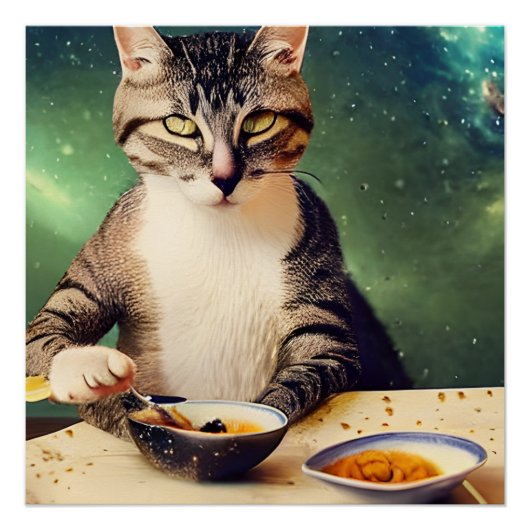Poster Chat dans l'espace Manger IA Art généré (Devant)