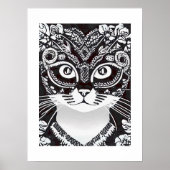 Poster Chat dans un Masque Mardi Gras noir et blanc (Devant)