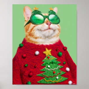 Poster Chat dans un pull de Noël moche