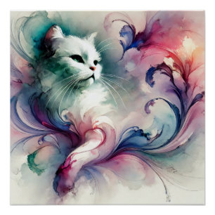 Poster Chat d'aquarelle éthérée