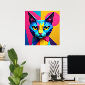 Poster Chat d'art pop géométrique (Bureau à domicile)