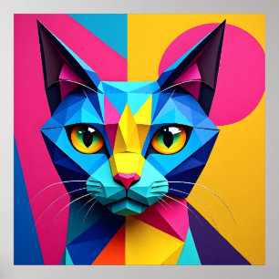 Poster Chat d'art pop géométrique