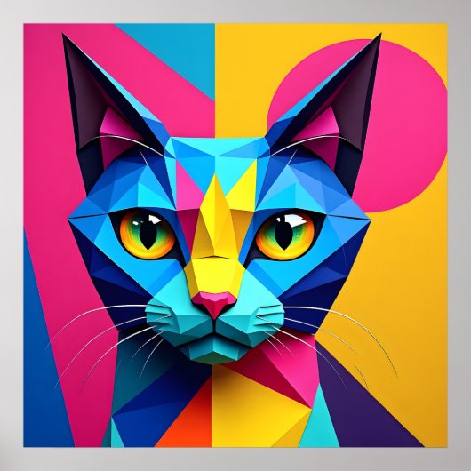 Poster Chat d'art pop géométrique (Devant)