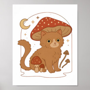 Poster Chat de champignon Cottagecore avec chapeau – G vi
