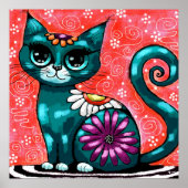 Poster Chat de chaton Whimsical assis sur le tapis Floral (Devant)