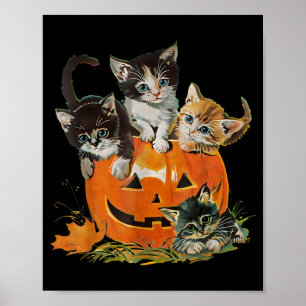 Poster Chat de citrouille vintage 90 rétro floral Hallowe
