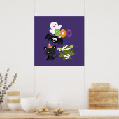 Poster Chat de Cute Halloween, bat, mummy et ghost (Cuisine)