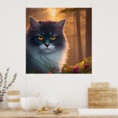 Poster Chat de forêt gris et blanc, Imaginaire (Cuisine)