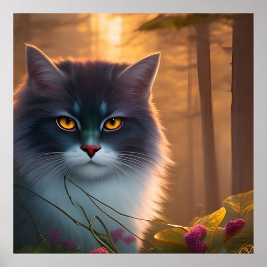 Poster Chat de forêt gris et blanc, Imaginaire (Devant)