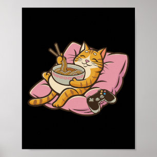 Poster Chat de gamer Ramen Kawaii Jeux vidéo Japonaises F