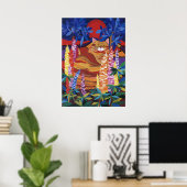 Poster Chat de gingembre dans le jardin (Bureau à domicile)