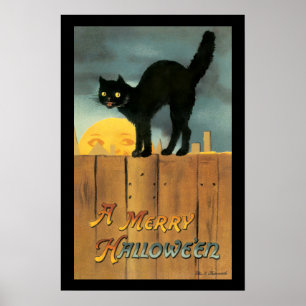 Poster Chat de Halloween joyeux vintage par Ellen Clapsad