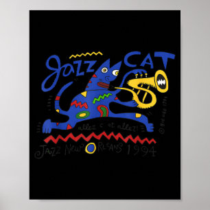 Poster Chat de jazz Trompette Nouvelle-Orléans Illustrati