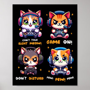 Poster Chat de joueur drôle de jeux vidéo Pew garçons fil