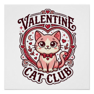Poster Chat de la Saint-Valentin Dessin drôle pour amateu