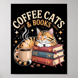 Poster Chat de lecture confortable amateur de café et de
