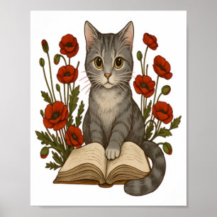 Poster Chat de livres - Chat de lecture mignonne avec des