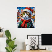 Poster Chat de Noël à Santa Hat (Bureau à domicile)