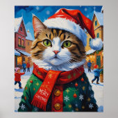 Poster Chat de Noël à Santa Hat (Devant)