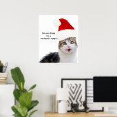POSTER CHAT DE NOËL AVEC CHAPEAU DE PÈRE NOËL (Bureau à domicile)