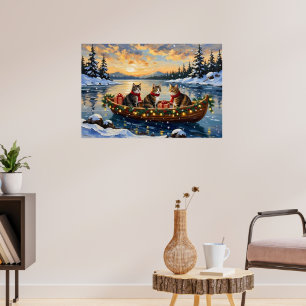 Poster Chat de Noël Bateau Maine Coon Fêtes