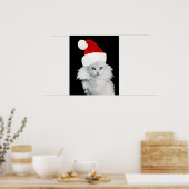 POSTER CHAT DE NOËL BLANC AVEC CASQUETTE SANTA CLAUS (Cuisine)