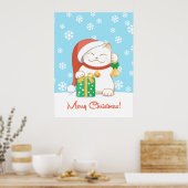 Poster Chat de Noël blanc dans un Casquette rouge (Cuisine)