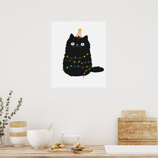 Poster Chat de Noël Cute Kawaii (Cuisine)
