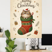 Poster Chat de Noël dans une chaussette (Bureau à domicile)