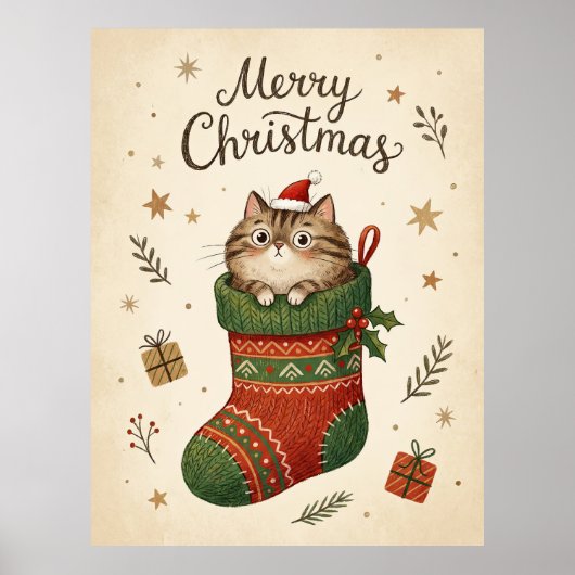 Poster Chat de Noël dans une chaussette (Devant)
