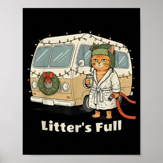 Poster Chat de Noël de Litter, Kitty de Noël drôle (Devant)