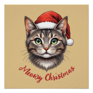 Poster Chat de Noël mignon personnalisé avec chapeau de P