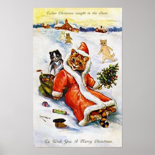 Poster Chat de Noël Santa, Louis Wain (Devant)