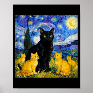 Poster Chat de nuit étoilée Artistique Chat noir & Ch