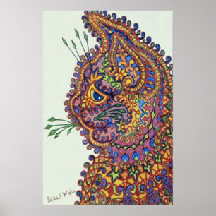Poster Chat de papier peint d'imaginaire de Louis Wain