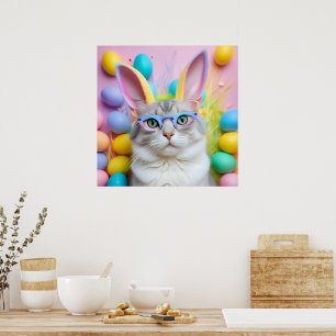 Poster Chat de Pâques Whimsical avec oreilles lapin