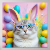 Poster Chat de Pâques Whimsical avec oreilles lapin (Devant)