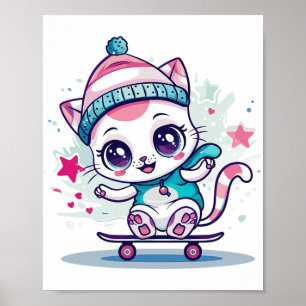 Poster Chat de patinage mignon I skateboard pour hommes f