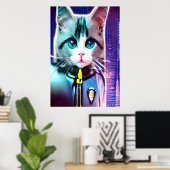 Poster Chat de poupée en uniforme de police | AI Art Post (Bureau à domicile)
