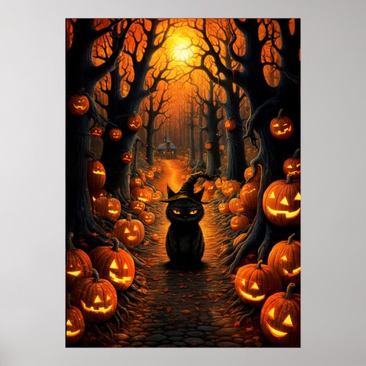Poster Chat de sorcière d'Halloween (Devant)