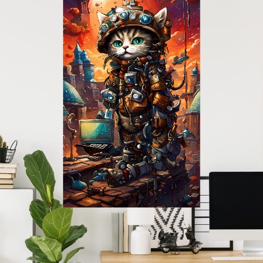 Poster Chat de Steampunk I (Bureau à domicile)