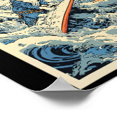 Poster Chat de surf Hokusai Grande vague au large de Kana (Coin)