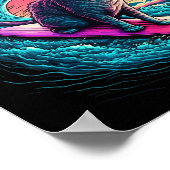 Poster Chat de surf rétro synthwave Vaporwave des années  (Coin)