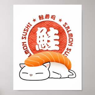 Poster Chat de sushi saumon